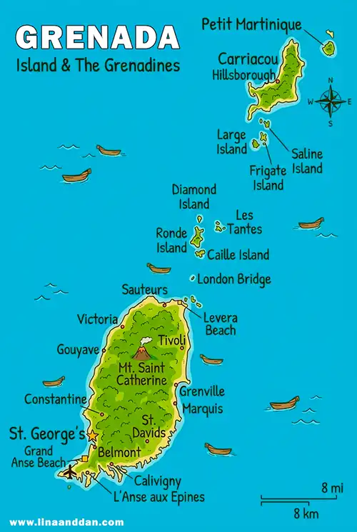 Grenada island map Caribbean