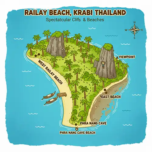 Railay Beach map Krabi Thailand