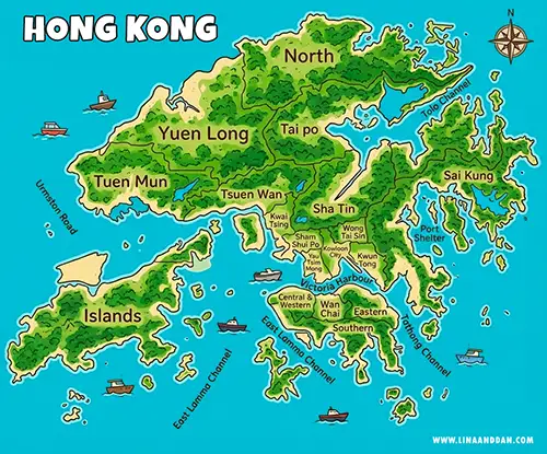 Hong Kong city and island map